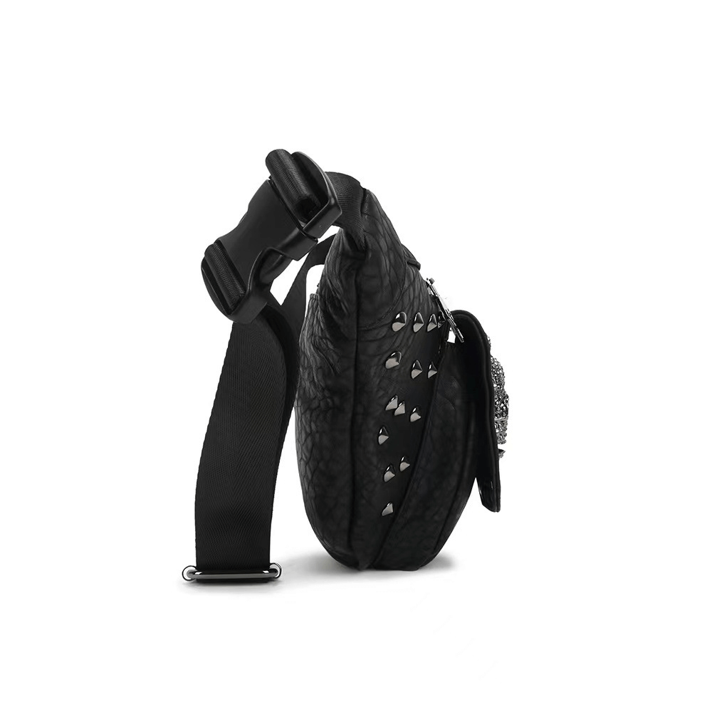 Punk Skull Studded Solid Color Waistbag / Unisex Adjustable Strap Pack Bag - HARD'N'HEAVY