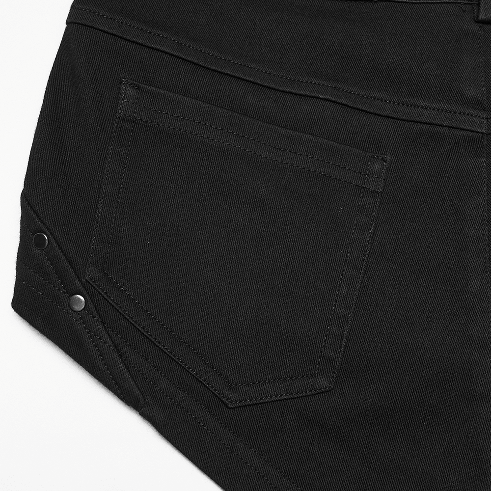 Punk Slim Knit Denim Shorts With Studded Mesh close-up detail of back pockets and studded accents.