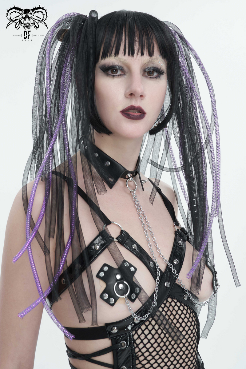 Punk Spiked Belt Choker with Nipples Cover / Sexy Cross Shaped Nipples Cover With Rivets and Chain - HARD'N'HEAVY
