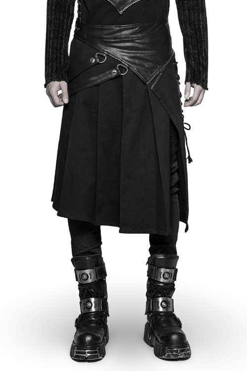 Punk Spliced PU Leather Detachable Half Kilt Skirt