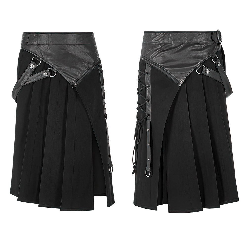 Punk Spliced PU Leather Detachable Half Kilt Skirt