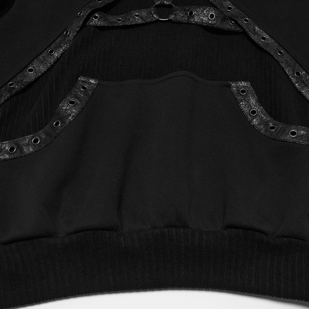 Punk Stand Collar Sweatshirt with Harness Buckle