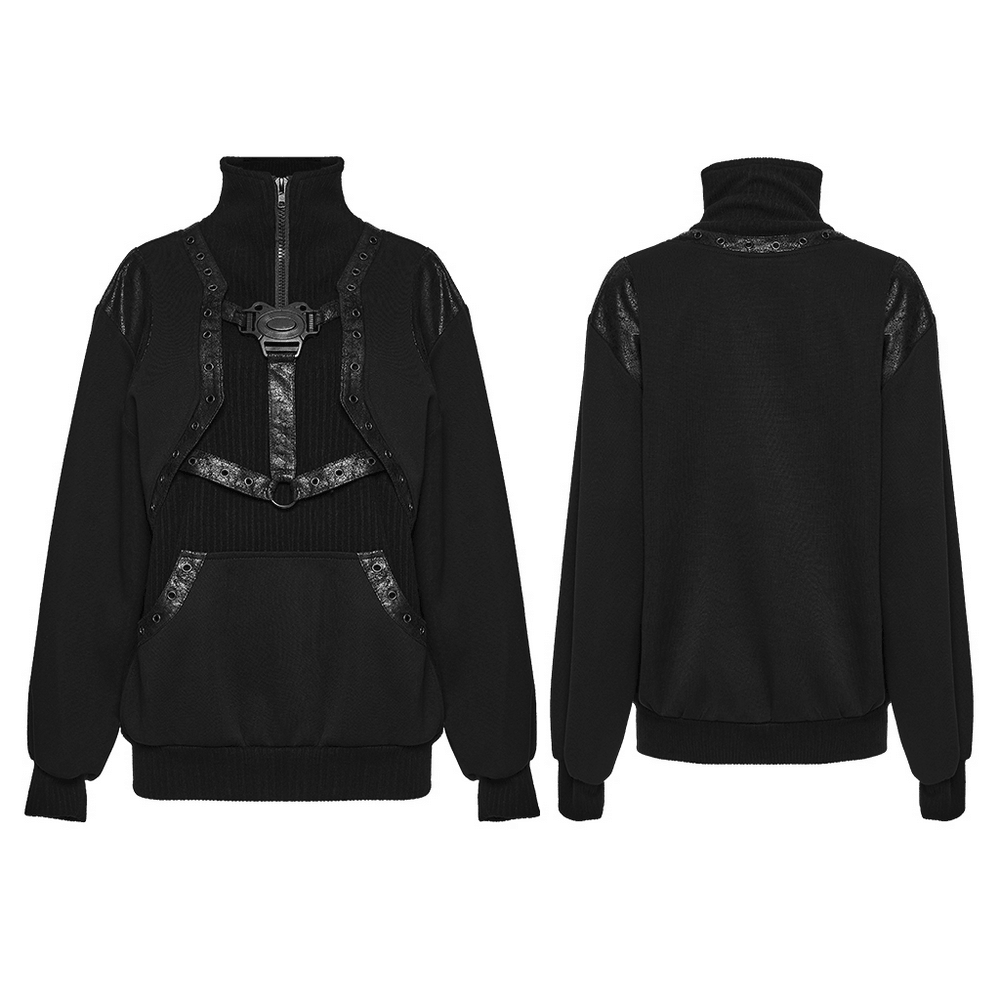 Punk Stand Collar Sweatshirt with Harness Buckle