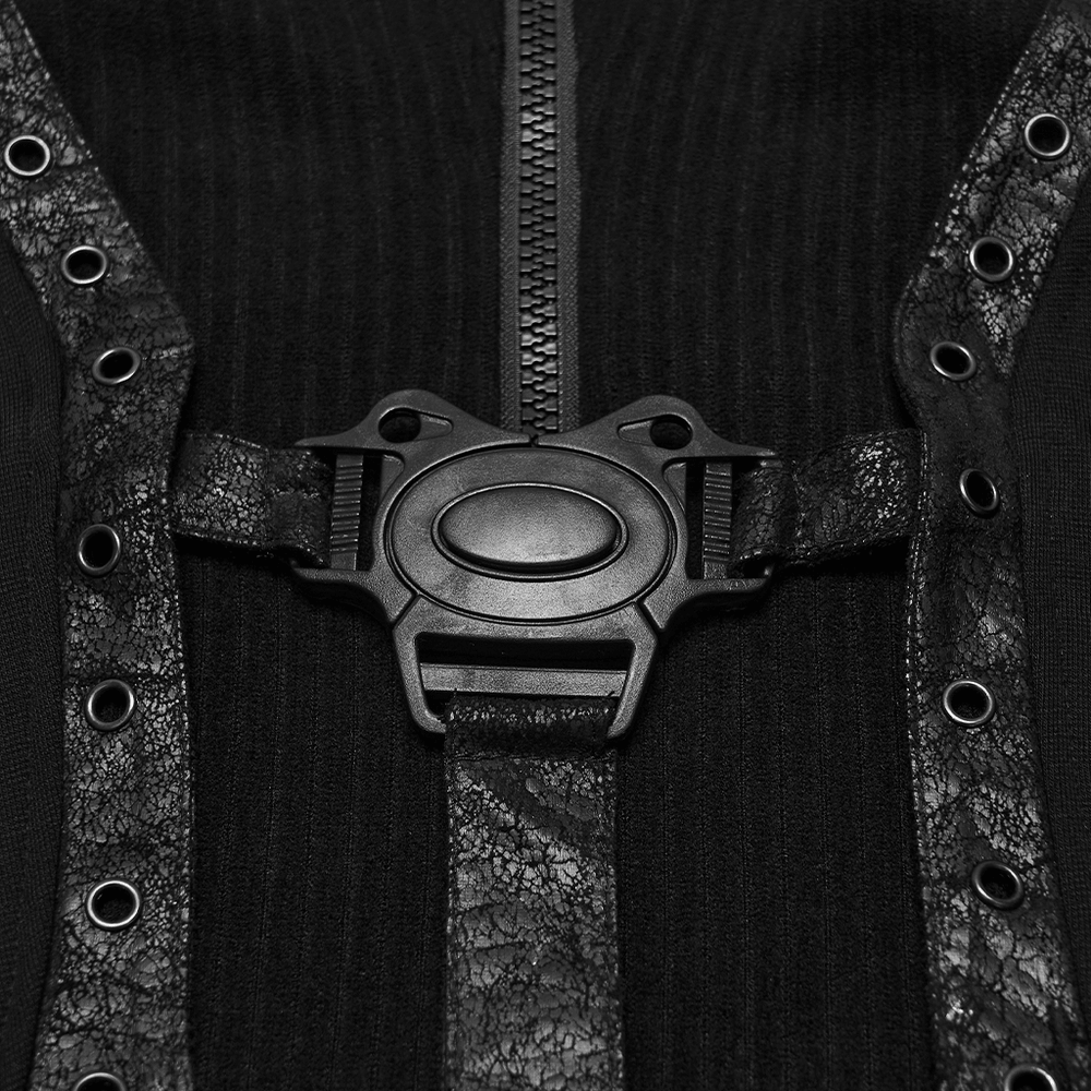 Punk Stand Collar Sweatshirt with Harness Buckle