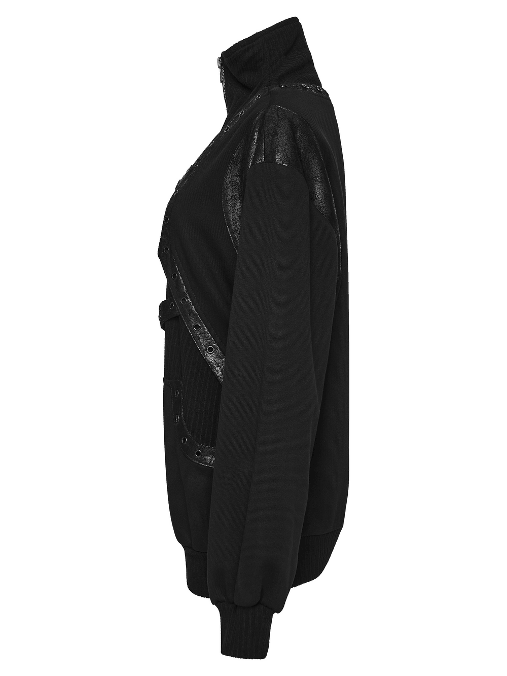 Punk Stand Collar Sweatshirt with Harness Buckle