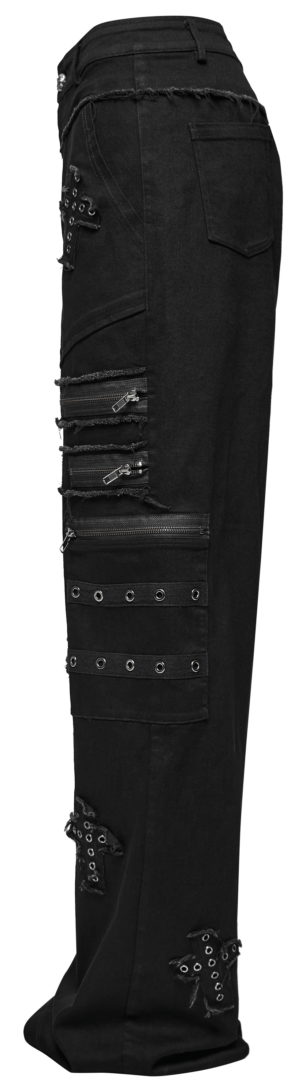 Punk Straight-Leg Denim Pants with Cross Patch Details