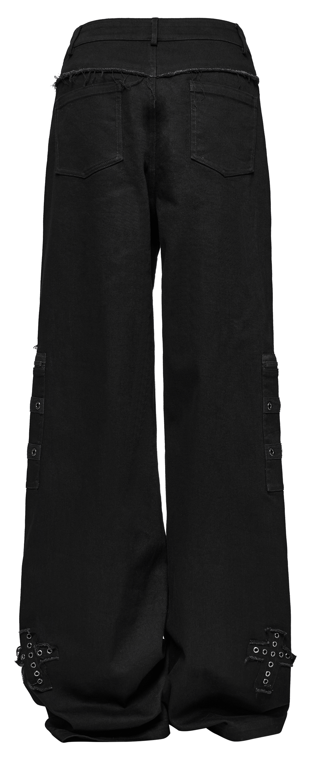 Pantalon en denim à jambe droite punk avec détails de patchs croisés