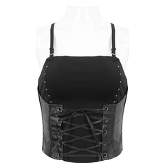Punk Strappy Splice Camis for Women / Black Gothic Spaghetti Strap Tank Top with Lace-up - HARD'N'HEAVY