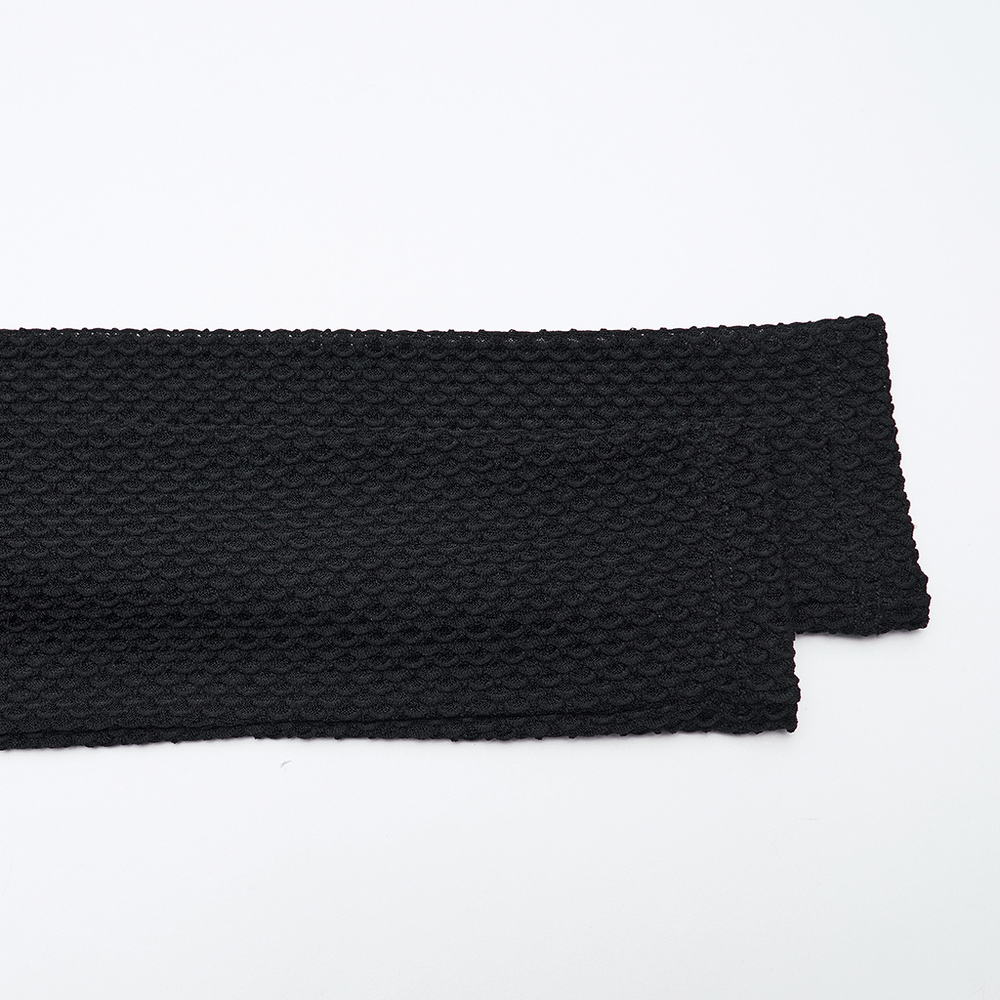 Punk Striped Mesh Top with Decorative Loop Collar fabric detail showing black textured mesh design.