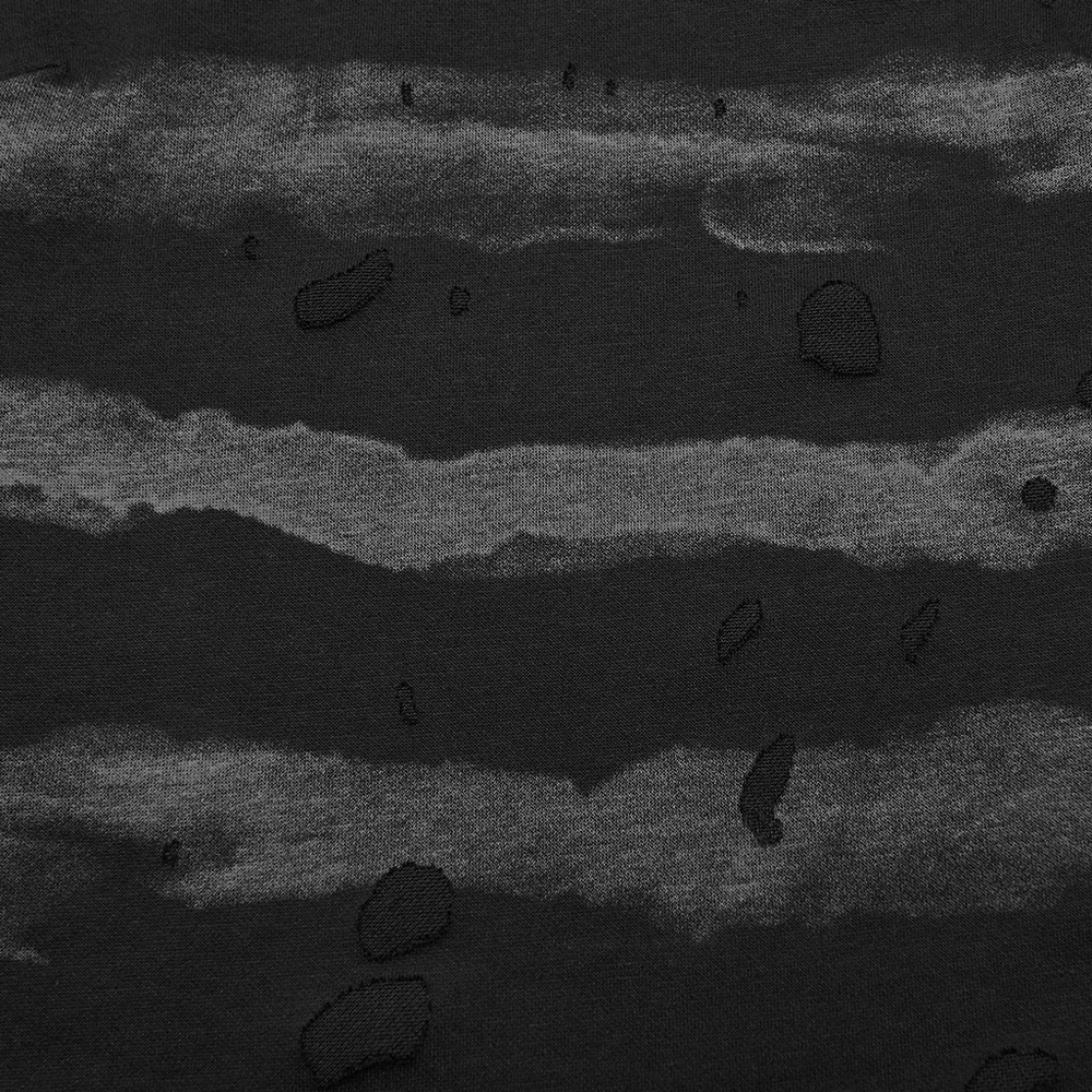 Punk Striped Mesh Top with Decorative Loop Collar showcasing tattered striped fabric texture and edgy design elements.