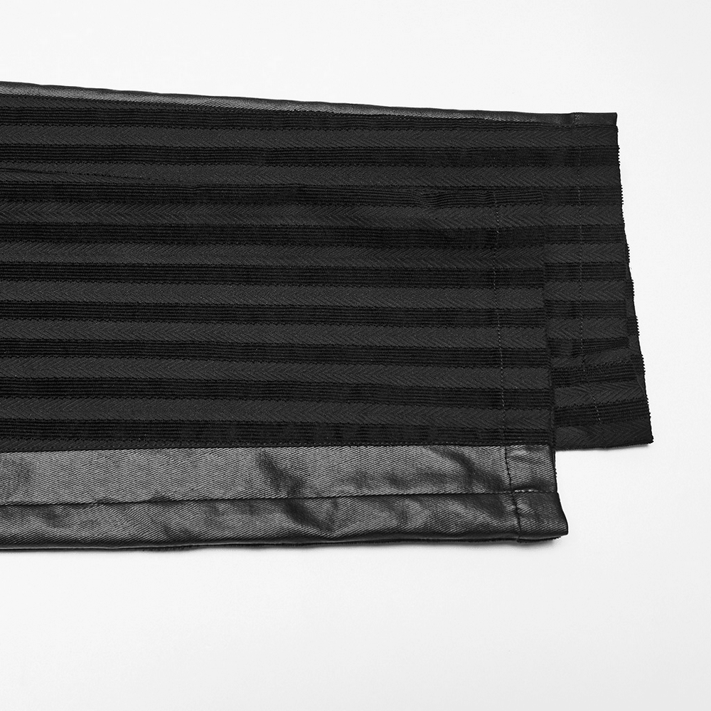 Punk Striped Trousers with Claw Buckles and Twill Panels, black striped fabric detail