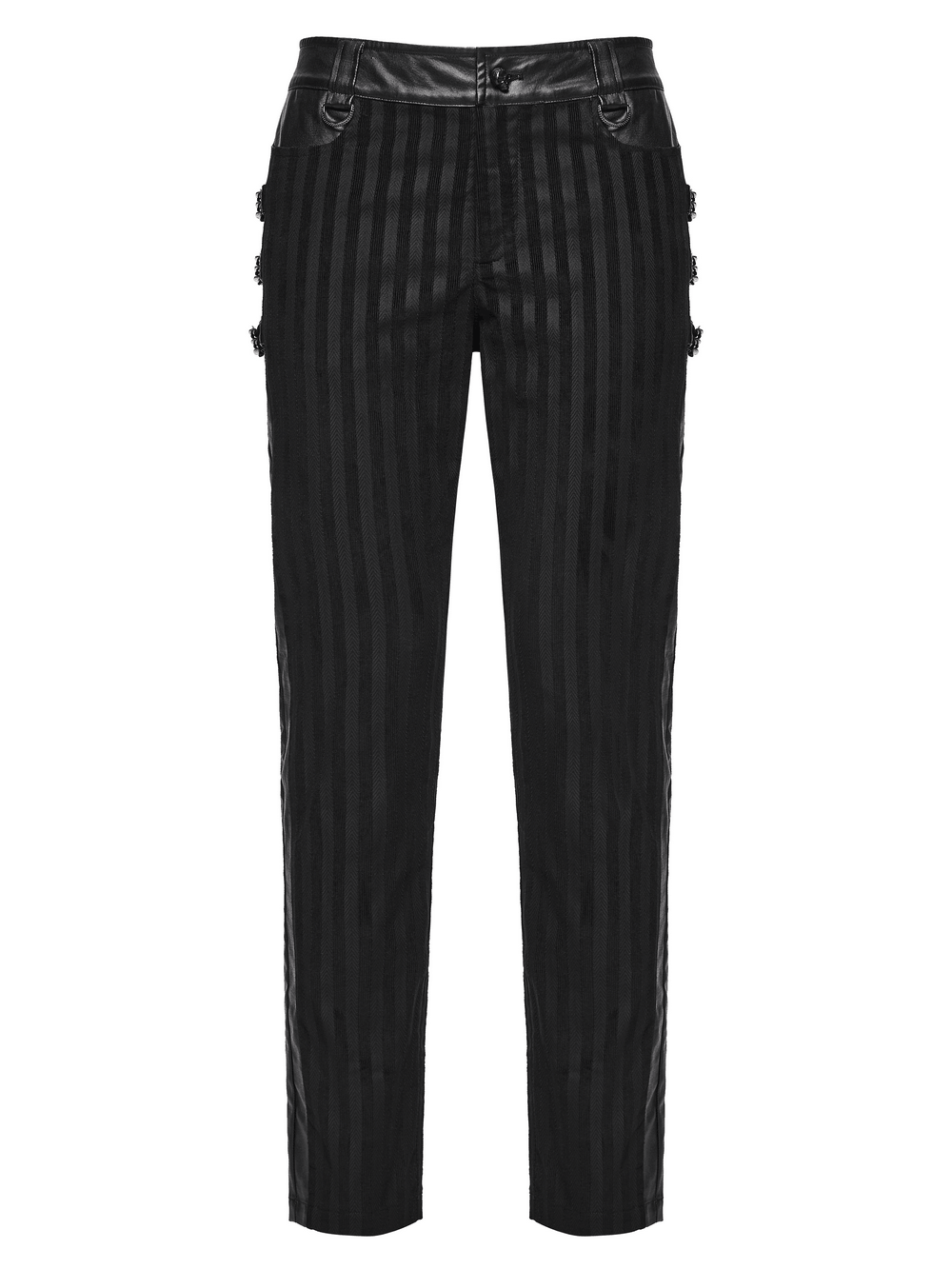 Punk Striped Trousers with Claw Buckles and Twill Panels black gothic pants with striped texture and claw details