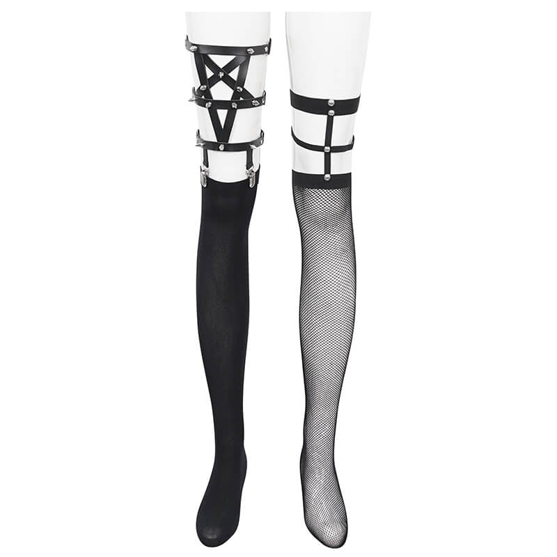 Punk Style Asymmetrical Socks With Studs And Garter For Women / Alternative Fashion - HARD'N'HEAVY