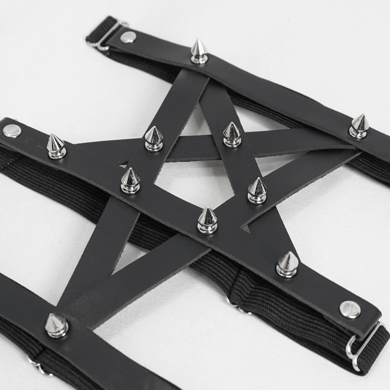 Punk style black garter with spikes, embodying edgy alternative fashion for a bold look.