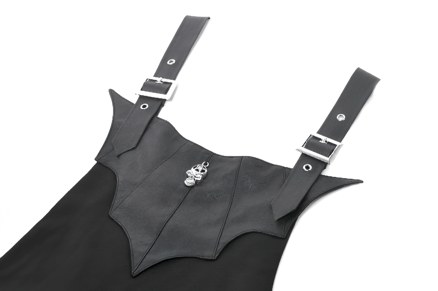 Punk Style Black Dress with Bat Bodice and Heart Detail featuring bat-inspired corset and adjustable straps