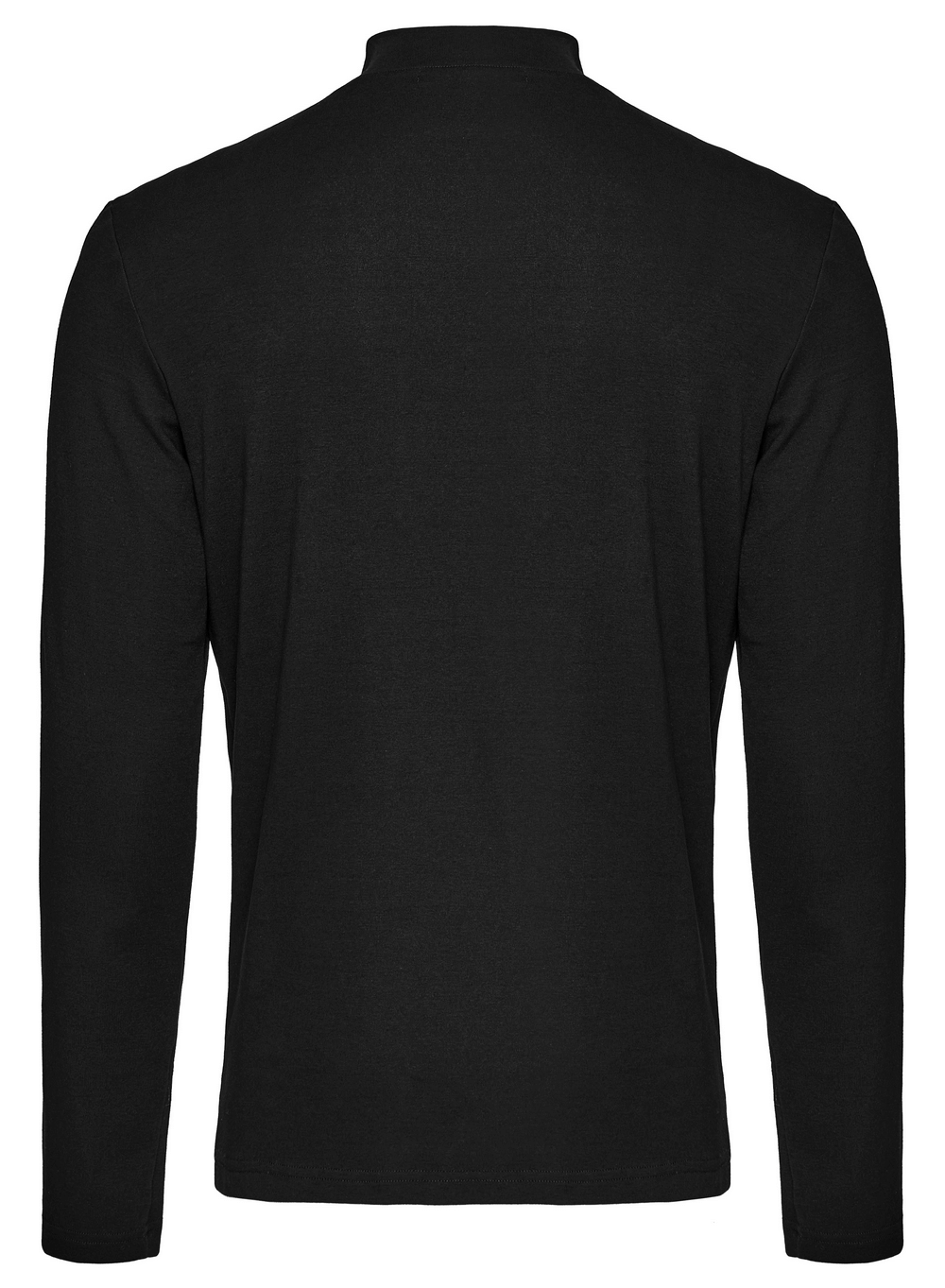 Back view of punk style black long sleeve lace-up men's top with unique fabric mix and a sleek silhouette.