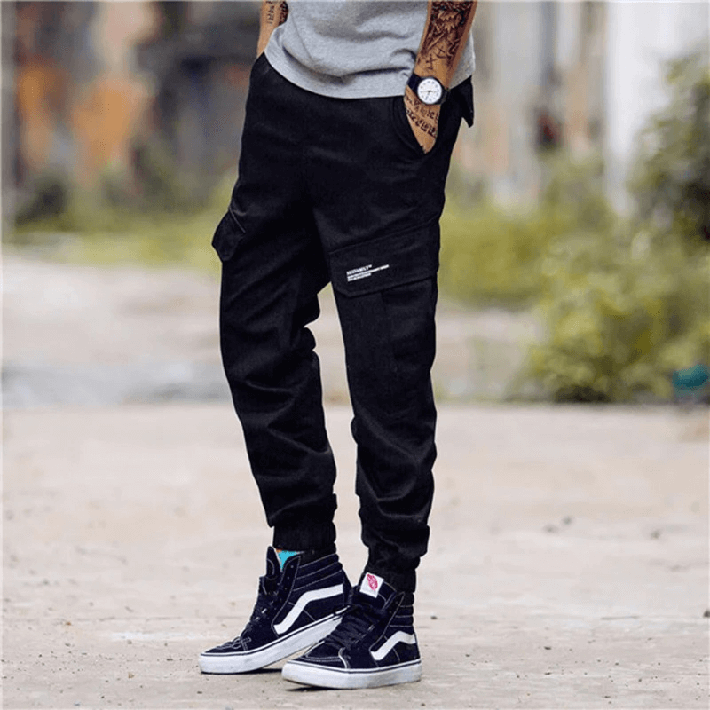 Punk Style Cargo Pants with Pockets / Men's Cotton Pants in Camouflage and Black Colour - HARD'N'HEAVY