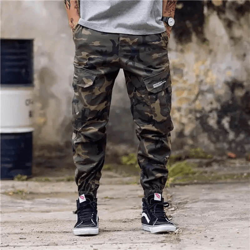 Punk Style Cargo Pants with Pockets / Men's Cotton Pants in Camouflage and Black Colour - HARD'N'HEAVY