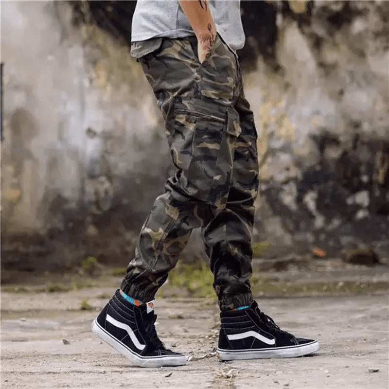 Punk Style Cargo Pants with Pockets / Men's Cotton Pants in Camouflage and Black Colour - HARD'N'HEAVY