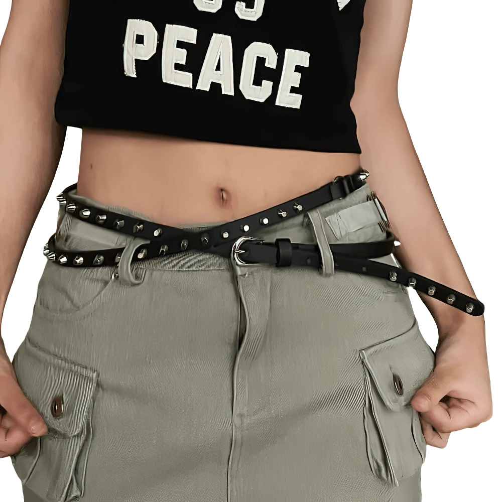 Punk Style Double Layer Thin Belt with Rivets and Metal Buckle - HARD'N'HEAVY
