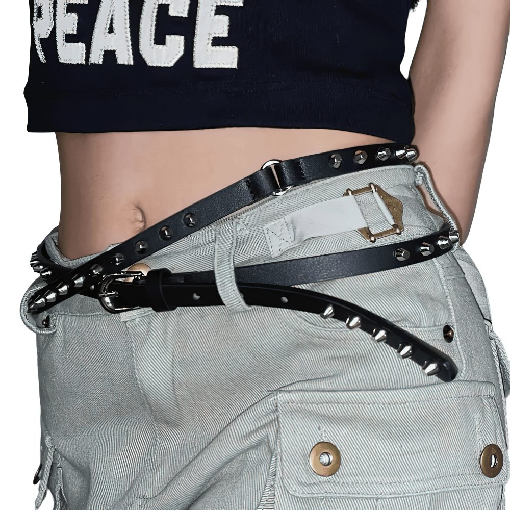 Punk Style Double Layer Thin Belt with Rivets and Metal Buckle - HARD'N'HEAVY