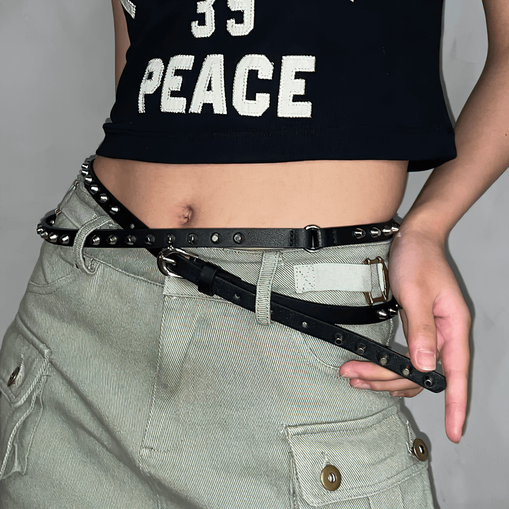 Punk Style Double Layer Thin Belt with Rivets and Metal Buckle - HARD'N'HEAVY