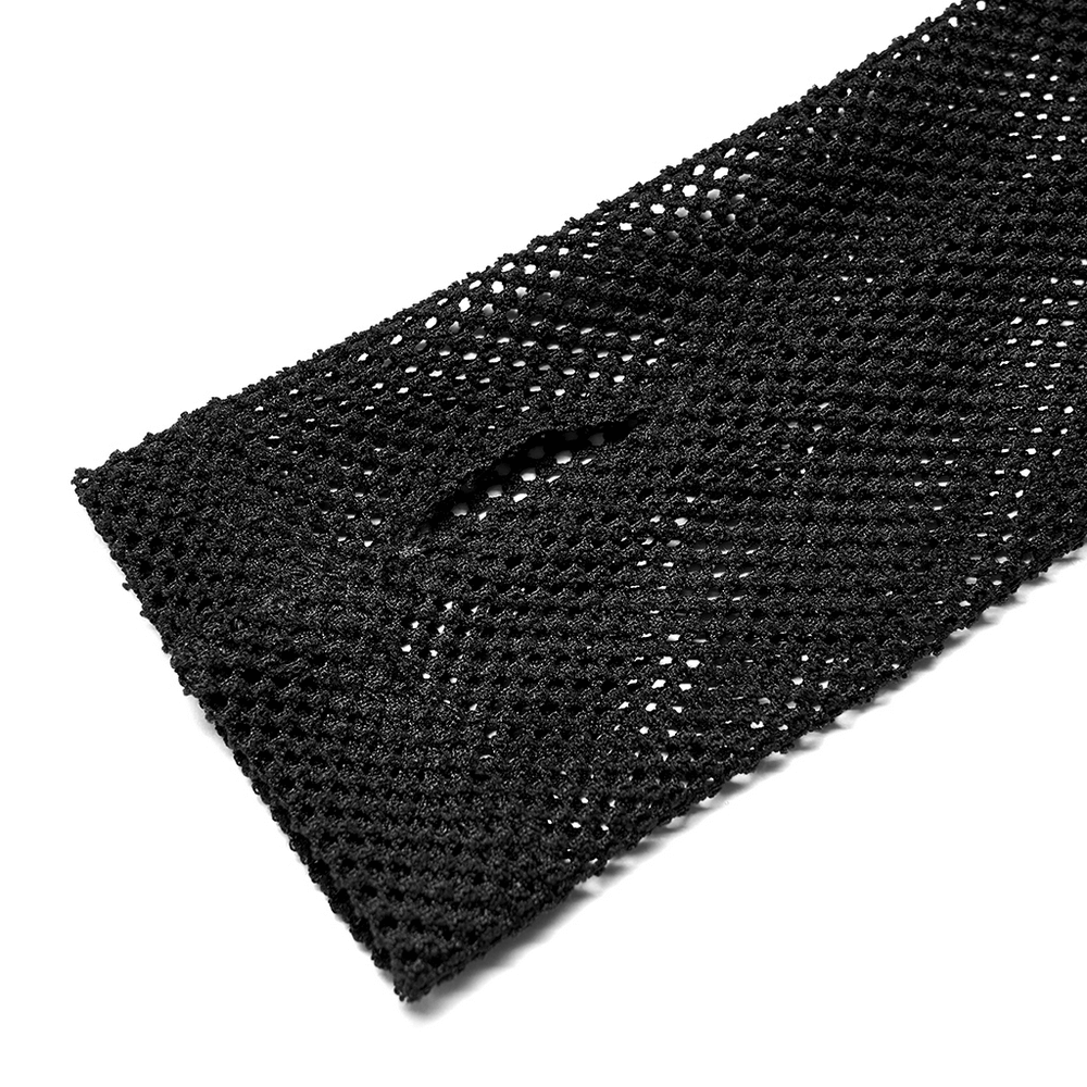Black elastic gauze fabric showcasing a punk style texture, perfect for choker or arm sleeve fashion accessories.