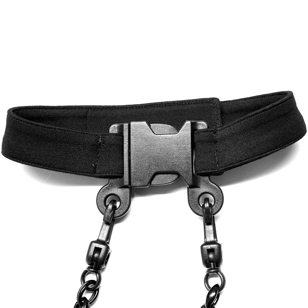Punk style black elastic choker with detachable chains and bold metal hardware for a striking look.