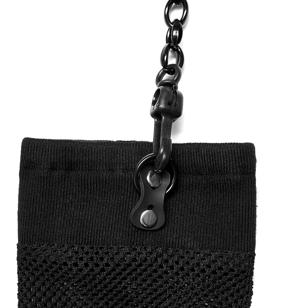 Close-up of punk style choker featuring a hook and chain attachment, showcasing stylish gauze texture.