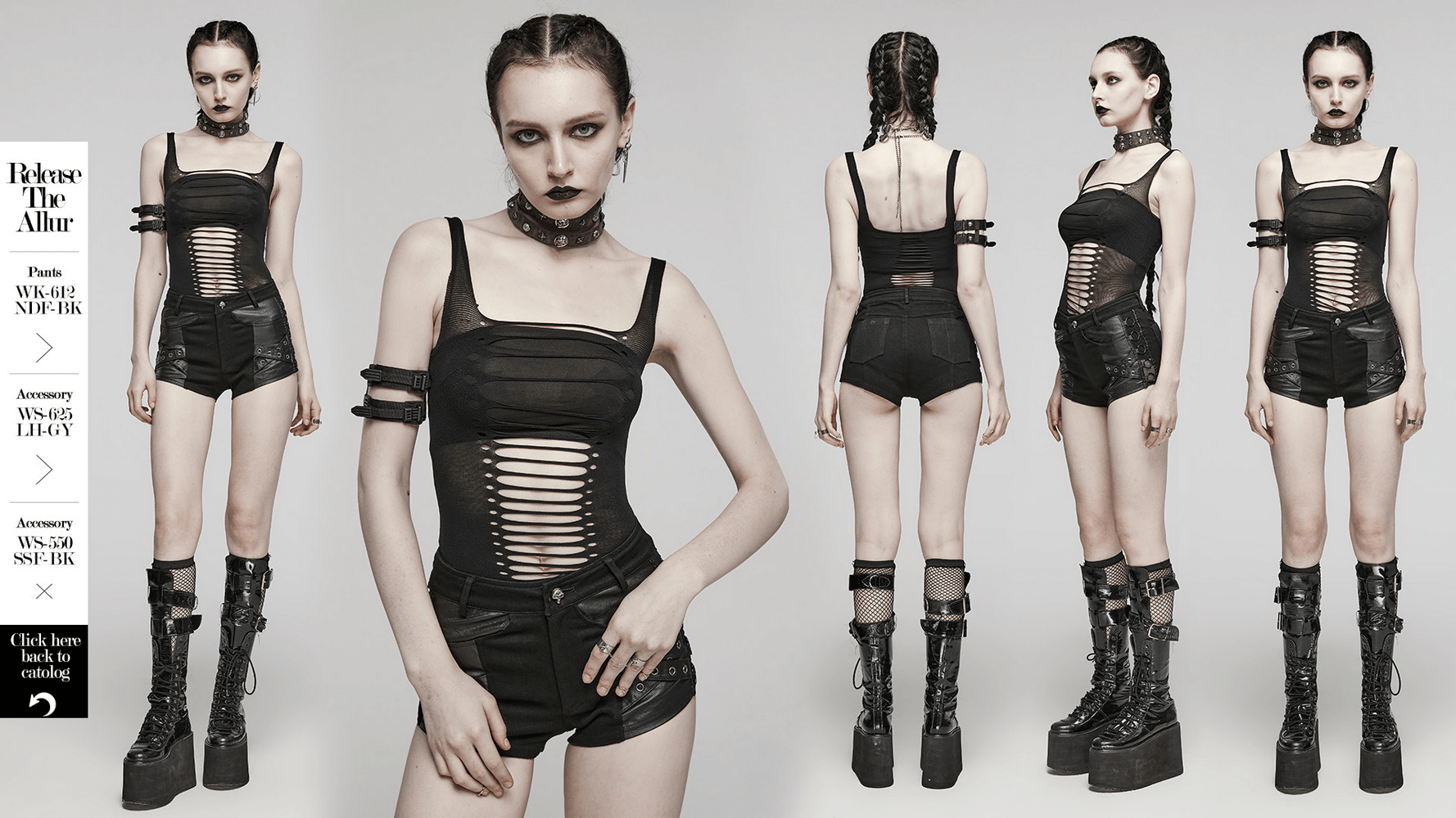 Punk style black hollow-out tank top for women showcasing edgy fashion and bold individuality.