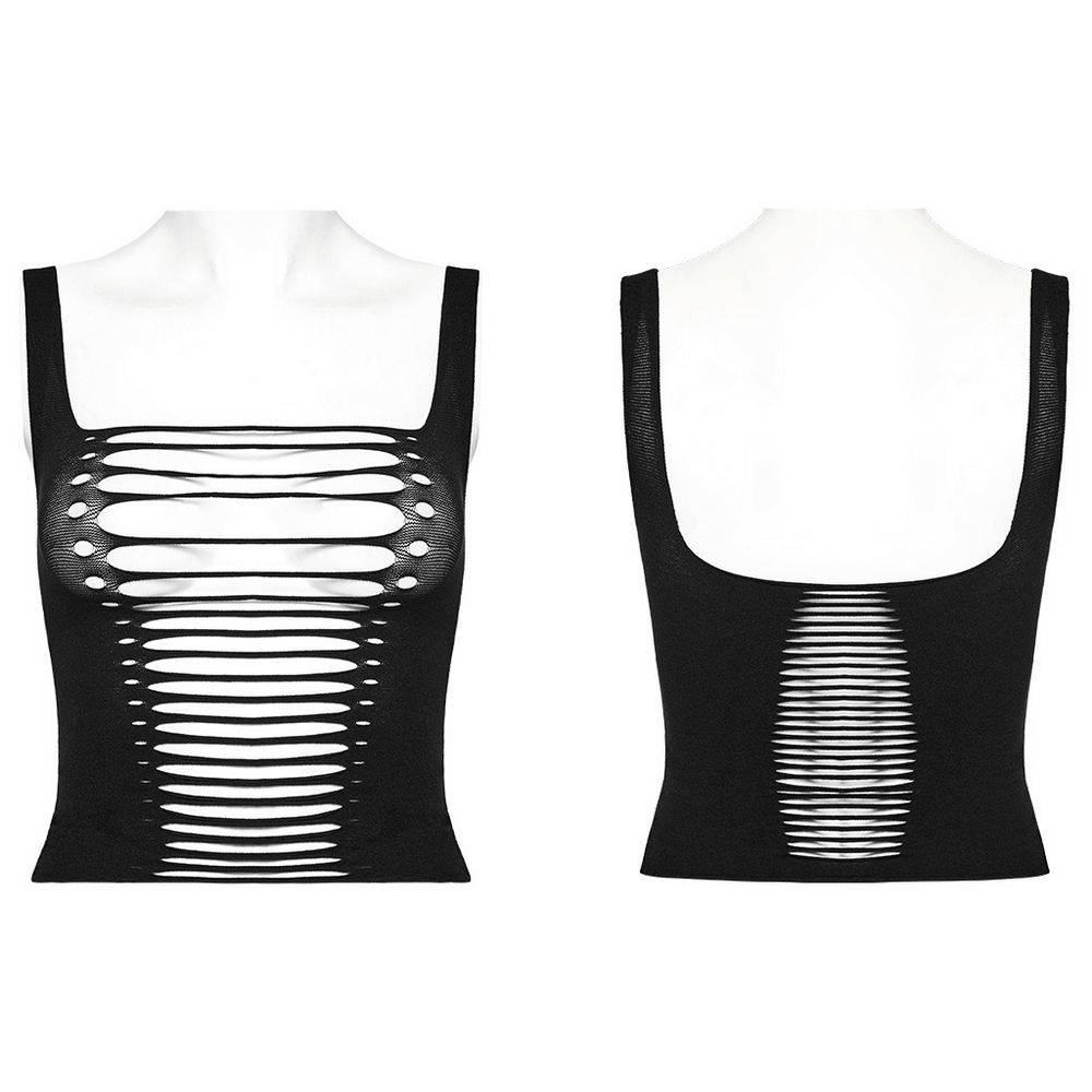 Punk Style Elastic Hollow-Out Black Tank Top for Women