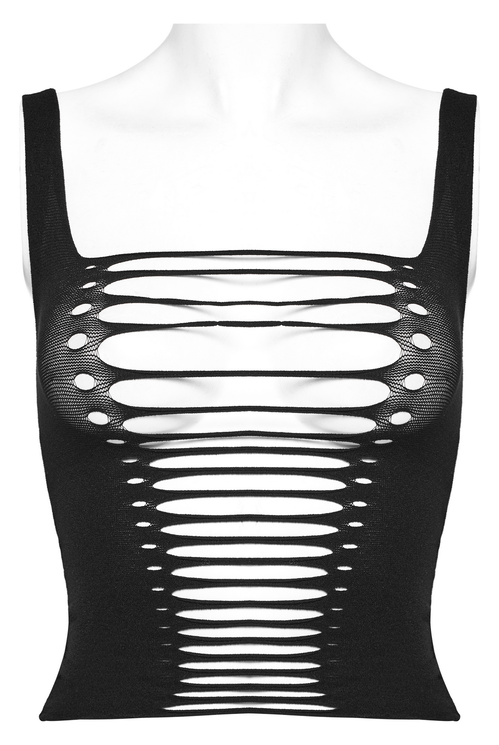 Punk Style Elastic Hollow-Out Black Tank Top for Women