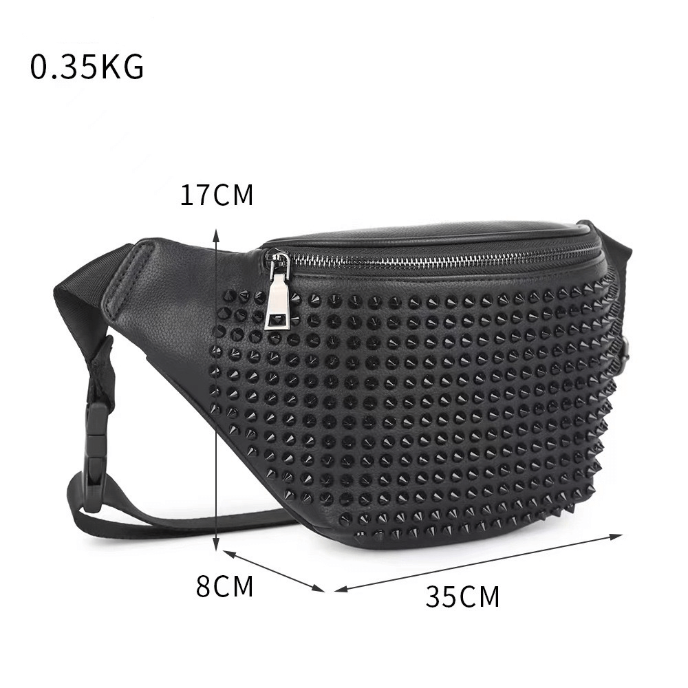 Punk Style Fashion Bag with Black Rivets / ZIpper Studded Waist Bag - HARD'N'HEAVY