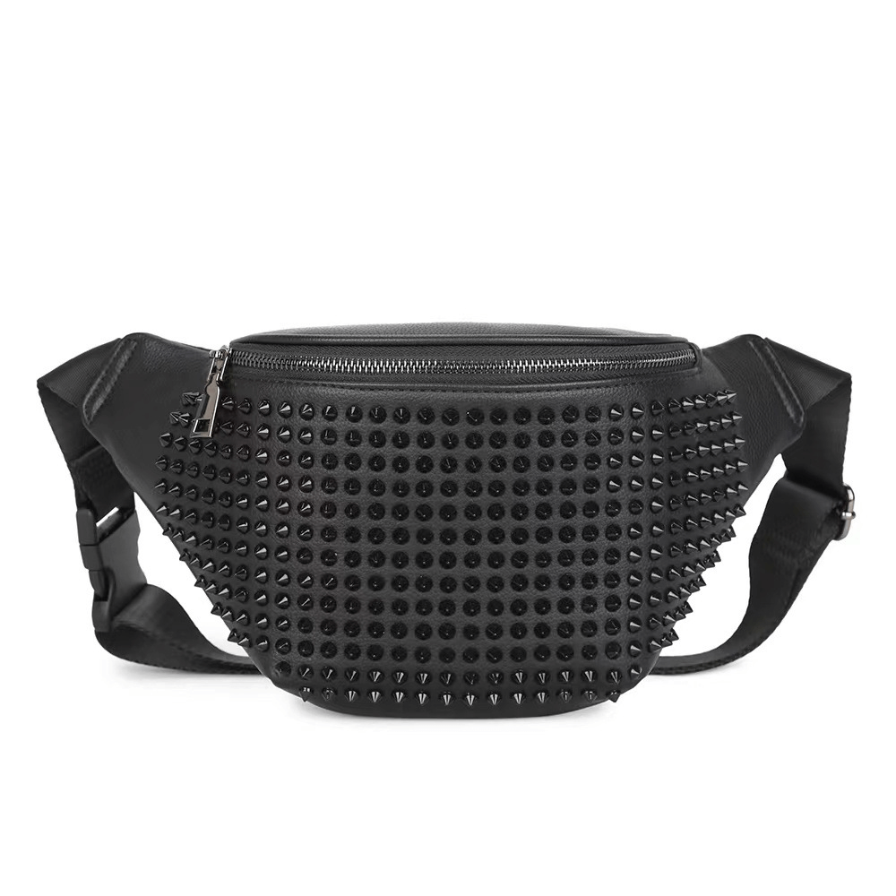 Punk Style Fashion Bag with Black Rivets / ZIpper Studded Waist Bag - HARD'N'HEAVY