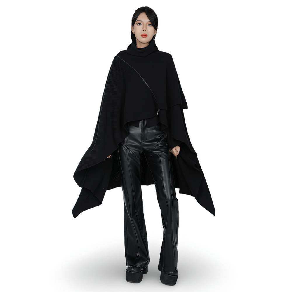 Punk Style Loose Fit Gothic Black Cape Coat