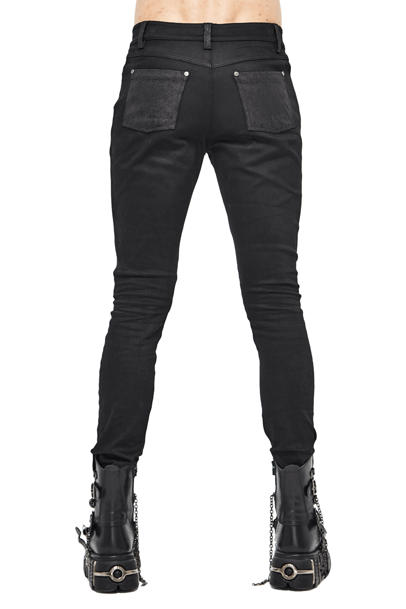 Punk Style Men's Jeans From Feature With Faux Leather Trim
