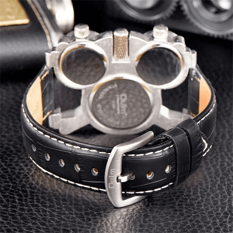 Punk Style Men's Quartz Watches with Three Time Zone / Retro Unique Male Wristwatch