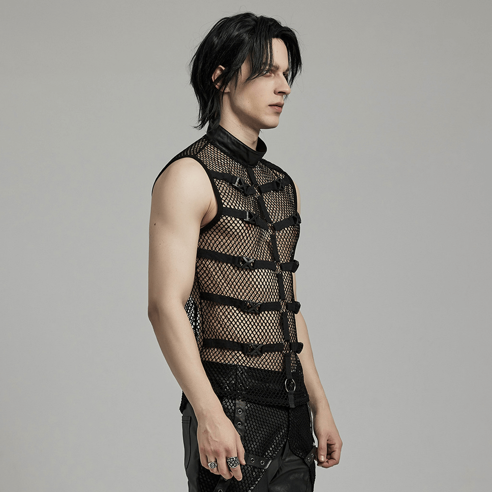Punk Style Mesh Vest with Rubber Buckles and Iron Rings
