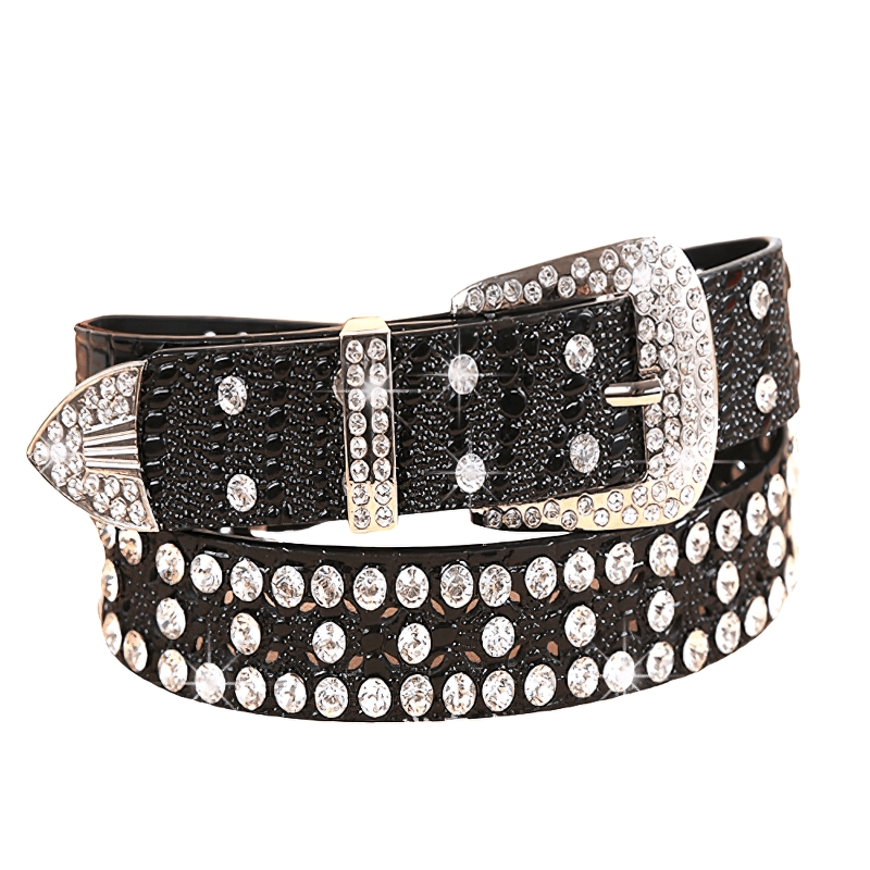 Punk Style Rhinestone Black PU Leather Belt / Luxury Female Accessories - HARD'N'HEAVY