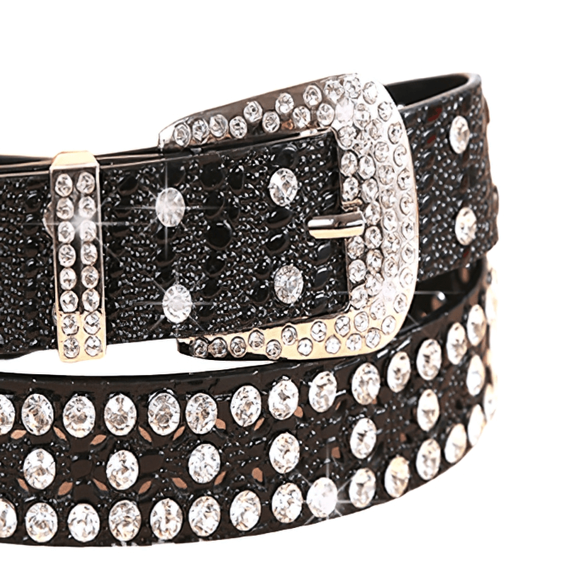 Punk Style Rhinestone Black PU Leather Belt / Luxury Female Accessories - HARD'N'HEAVY