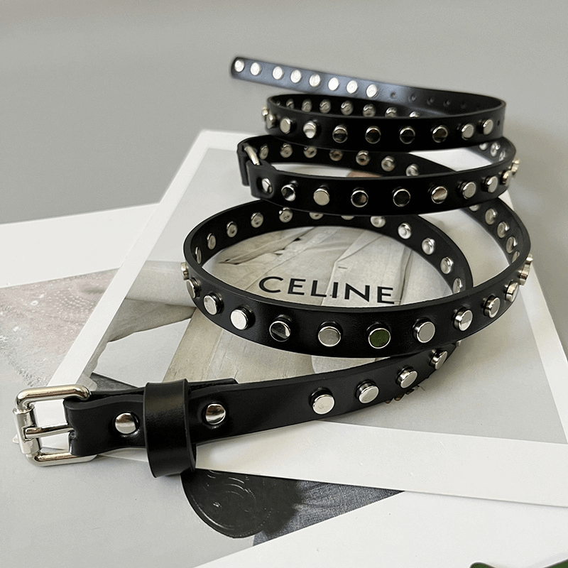 Punk Style Rivets Decoration Thin Belt / Fashion Narrow Long Belt - HARD'N'HEAVY