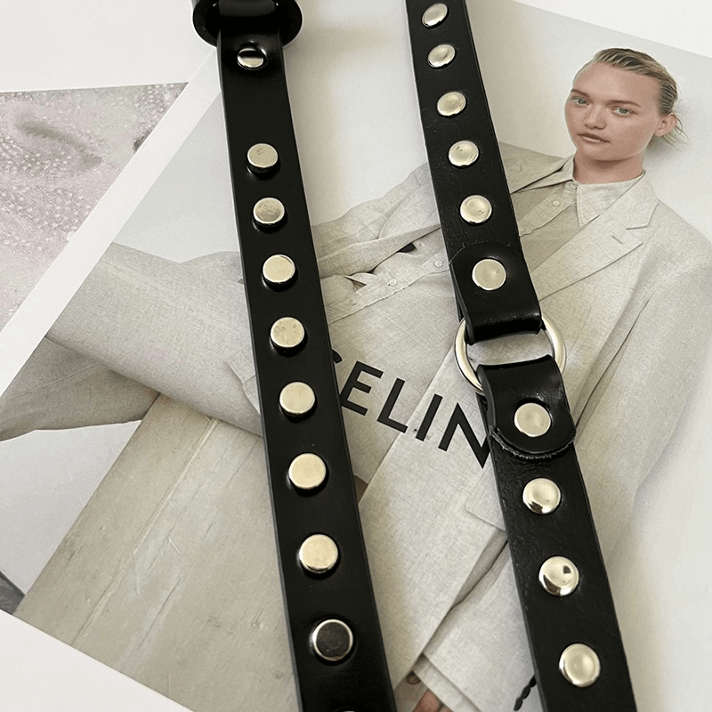 Punk Style Rivets Decoration Thin Belt / Fashion Narrow Long Belt - HARD'N'HEAVY