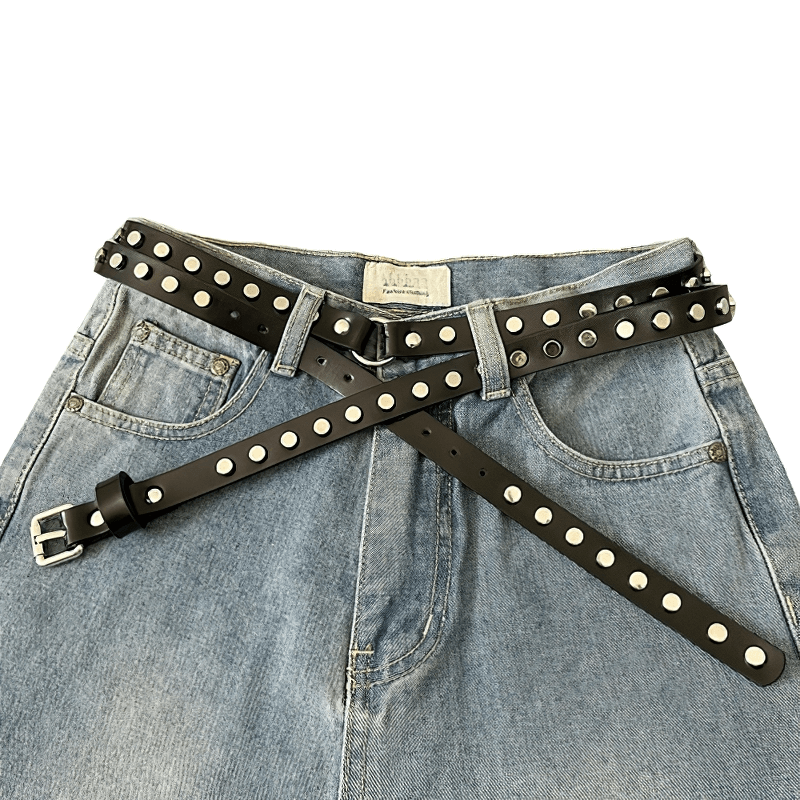 Punk Style Rivets Decoration Thin Belt / Fashion Narrow Long Belt - HARD'N'HEAVY