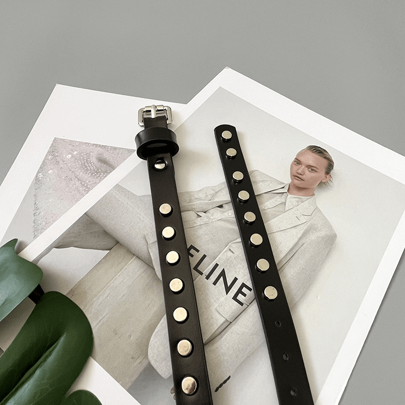 Punk Style Rivets Decoration Thin Belt / Fashion Narrow Long Belt - HARD'N'HEAVY