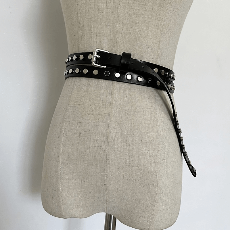 Punk Style Rivets Decoration Thin Belt / Fashion Narrow Long Belt - HARD'N'HEAVY