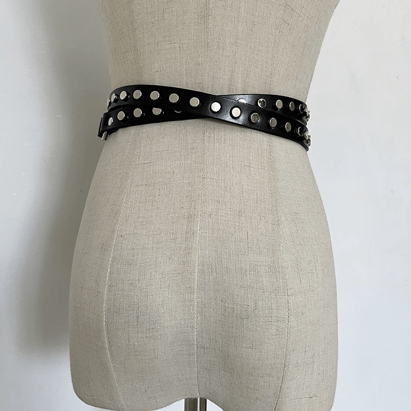 Punk Style Rivets Decoration Thin Belt / Fashion Narrow Long Belt - HARD'N'HEAVY