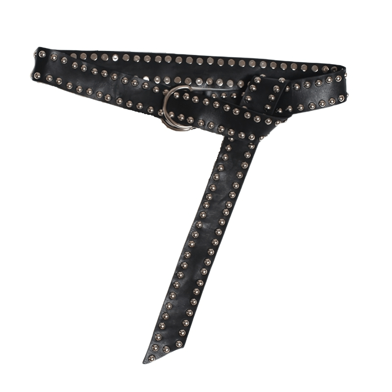 Punk Style Rivets Long Black Belt / Stylish Leather Accessories - HARD'N'HEAVY