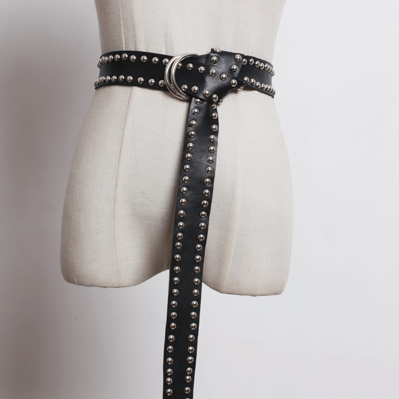 Punk Style Rivets Long Black Belt / Stylish Leather Accessories - HARD'N'HEAVY