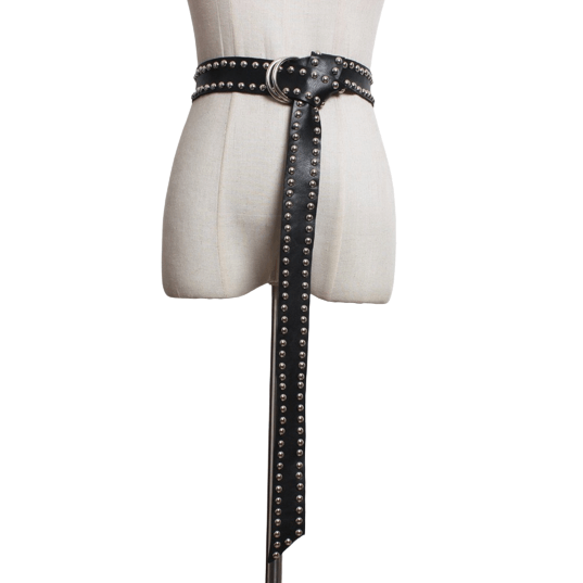 Punk Style Rivets Long Black Belt / Stylish Leather Accessories - HARD'N'HEAVY