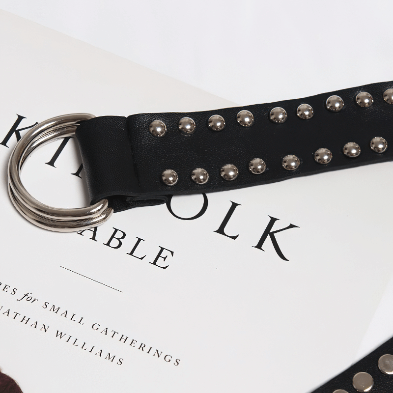 Punk Style Rivets Long Black Belt / Stylish Leather Accessories - HARD'N'HEAVY